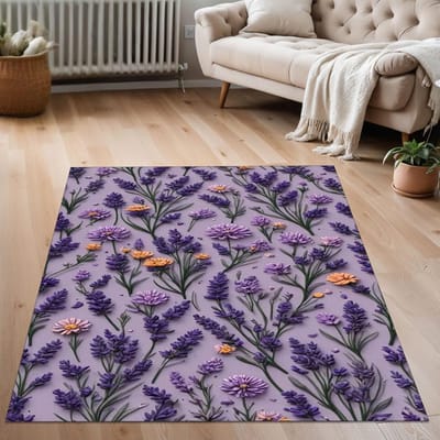 Lavande, Fleur Vintage, Violet, Décor de Cuisine Floral, Bouquet de Lavande Séchée Décor, Salon Violet, Tapis Moderne 120*160cm