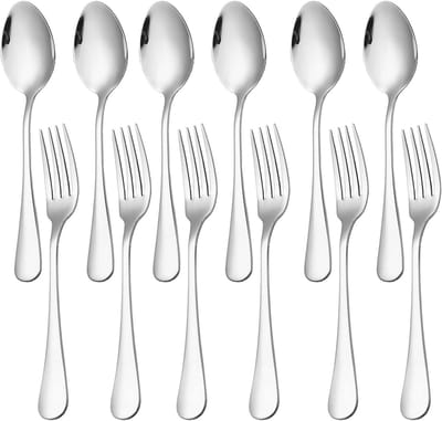 12-delige Bestekset van Roestvrijstaal, Geschikt voor Thuis, Keuken en Restaurant, Vaatwasmachinebestendig, Ideaal voor Feestjes en Diner
