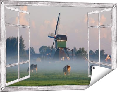 Gards Tuinposter Doorkijk Landschap met Koeien - 90x60 cm - Tuindoek - Tuindecoratie - Wanddecoratie buiten - Tuinschilderij