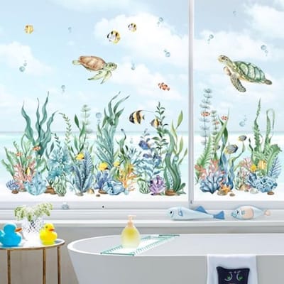 Raamsticker Set Onderwaterwereld Thematisch - 8 Vellen Zelfklevende Vinyl Decoratie voor Ramen en Glazen Oppervlakken - Zeedieren, Oceaan Motief, Herbruikbaar en Residuvrij
