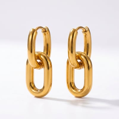 Lundholm June Oorbellen Dames Goudkleurig – Premium Stainless Steel Gold PVD Plated – Schakel Oorbellen Goudkleurig – Moderne Oorhangers 2,8 cm – Link Earrings luxe Sieraden Dames Cadeau voor Vriendin – Scandinavisch Design