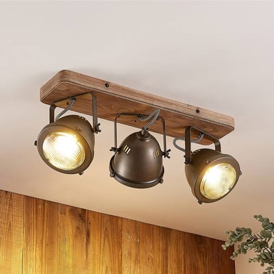 Lindby - buitenspot - 3lichts - Metaal, hout - H: 17.5 cm - GU10 - zwart, bruin