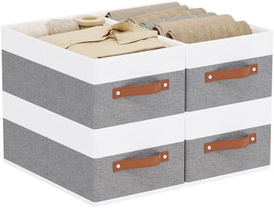 Store_8 - Kledingopbergbakken - Opvouwbare opbergmanden - Grote stoffen containers - Wit en grijs - Organiseren van planken - Geschikt voor woonkam...
