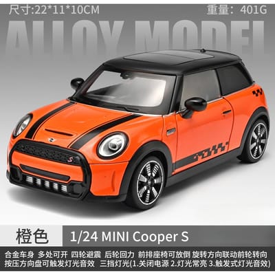 Officieel gelicentieerd 1:24 Mini Cooper Lichtmetalen Auto Model Diecast Speelgoedvoertuig Met Pull Back Licht Geluid Collectie Miniature Voiture