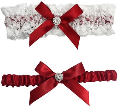 Dailygoods - Kousenband met strik, voor bruiloft, romantisch strikdesign, elastisch, tot 66 cm dijbeenomtrek
