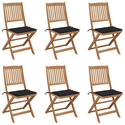 vidaXL - Inklapbare - stoelen - 6 - st - met - kussens - massief - acaciahout