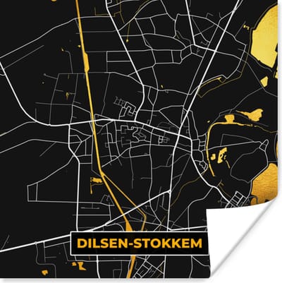 Poster Stadskaart - Dilsen-Stokkem - Goud - Kaart - Plattegrond - 100x100 cm XXL