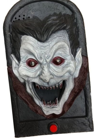 Partychimp Bewegende Deurbel Vampier Met Licht & Geluid Halloween Decoratie Halloween Versiering - 18cm