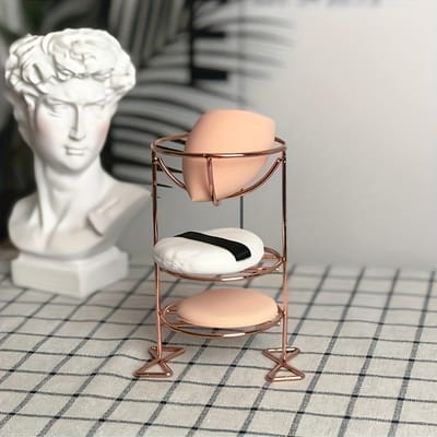 1 stuks Roestvrij Staal Make-up Spons Houder, 3-Laags Cosmetica Opbergrek, Gepolijste Afwerking, Vrijstaande Beauty Blender Organizer gray