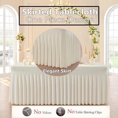 Ivory Spandex Tablecloths for 180cm Rectangular Tables – Set of 6