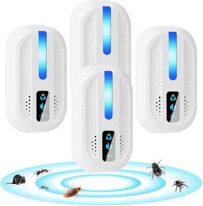 Ultrasone muizenverjager - 4 stuks ultrasone muggenbescherming, rattenbestrijding, stil, niet-giftig, afweermiddel voor binnen, anti-muisapparaat, insecten, muggen, kakkerlakken, ratten, spinnen