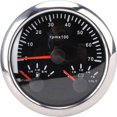 Compteur de vitesse 85 mm Jauge de carburant Voltmètre 8 16V 3 3 8 pouces 3 en 1 Compteur de vitesse 7000 tr/min Tachymètre Rétroéclairage 7 couleurs pour Black Silver