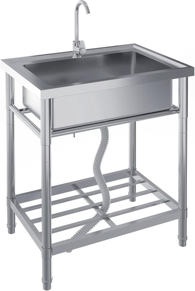 Roestvrijstalen spoelbak 71x51x86 cm, vrijstaande keukenspoelbak, professionele spoelbak met 1 bak, kraan, voor wasruimte, buitenkeuken, horecakeukens, spoelbakken