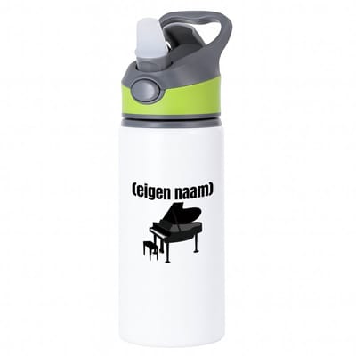 Hacebo® - piano met eigen naam waterfles met rietje groen - Piano - muziek liefhebbers - iemand die houdt van piano spelen - verjaardag - cadeau - kado - water fles - 650ML