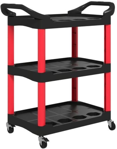 Gereedschapswagen 83x43x97cm Drie Laags Gereedschapswagen Zwart Plastic Haken Gemakkelijke Mobiliteit Voor Gereedschap Garage Opslag Binnen In De Werkplaats