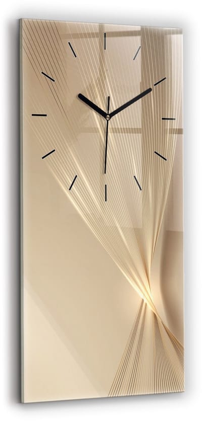 Wallfluent Wandklok - Abstract licht Klok met Afbeelding - 30 cm x 60 cm - Gouden Wandklok - Zwarte Handen - Wandklok Zonder Cijfers - Kinder Wandklok Glas - Glazen Klok Rechthoekige - Industrieel Wandklok - Unieke Wandklok