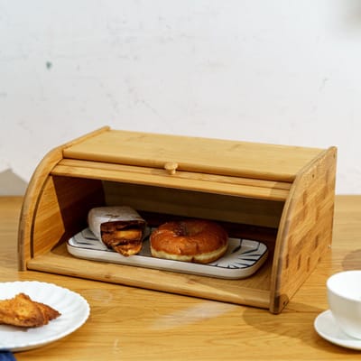 Broodtrommel met rolluik - Bamboe houten brooddoos met Schuifdeksel - Broodtrommel - Brood bewaren en vers houden