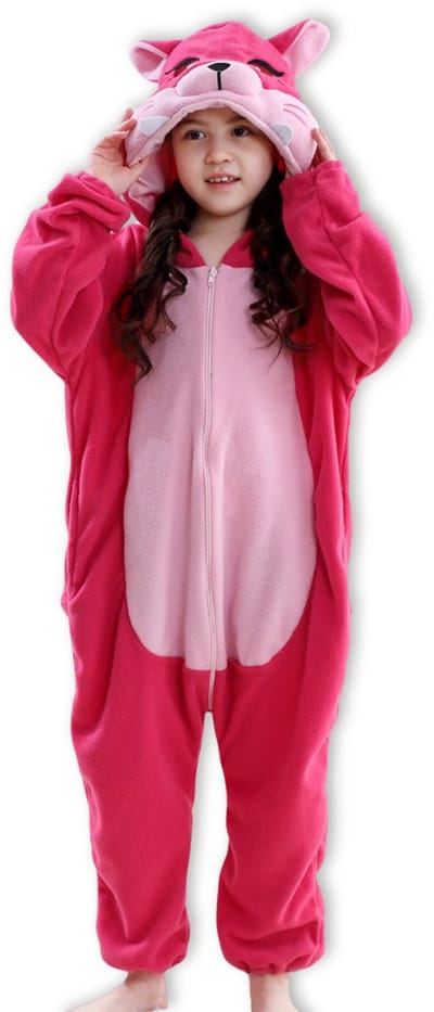 BoefieBoef Dieren Onesie Vos voor Kinderen 5-8 Jaar – Pyjama Dieren Verkleedpak – Warme Flanel Jumpsuit met Capuchon – Knuffelpak & Huispak – Zwemles – Carnaval, Halloween & Sinterklaas Cadeau – Jongens & Meisjes - Roze