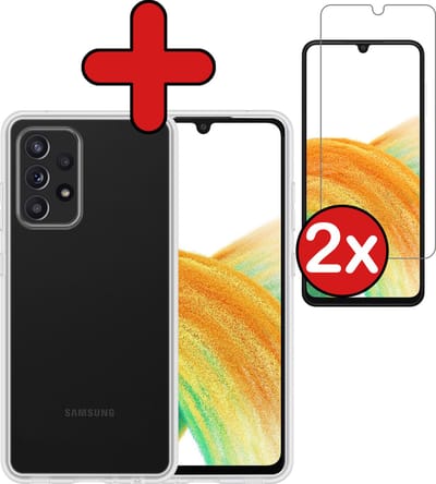 Hoesje - Met 2x Screenprotector - Geschikt voor Samsung Galaxy A33 - Sterk & Shockproof - Telefoon Hoes - Back Cover - Siliconen Case - Telefoonhoes - Transparant