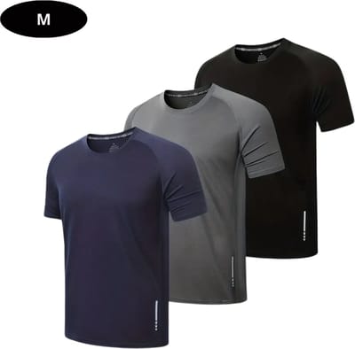 Livano Sportshirt Heren - Sport - Fitness - Compressie Shirt - Corrigerend Hemd - Sportkleding - Mannen - 3 Stuks - Zwart Grijs Blauw- M
