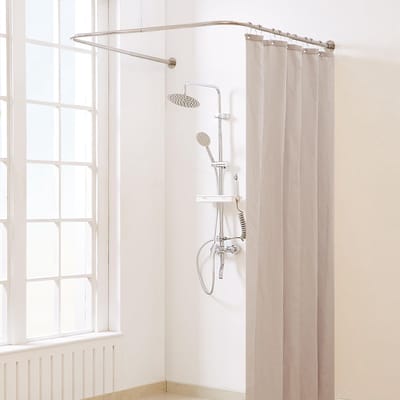Dailygoods- Douchegordijnstang U-vorm - Verstelbaar 23,6"-52" - Midden 78,7 cm-119,4 cm - 12 haken - Plafondsteun - Geborsteld nikkel - Douchestang