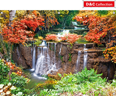 Waterval tuinposter - 95x130 cm - waterval - oranje - bloemen poster - tropisch tuindoek - japanse tuinposter - bloemen poster - landschapsposter