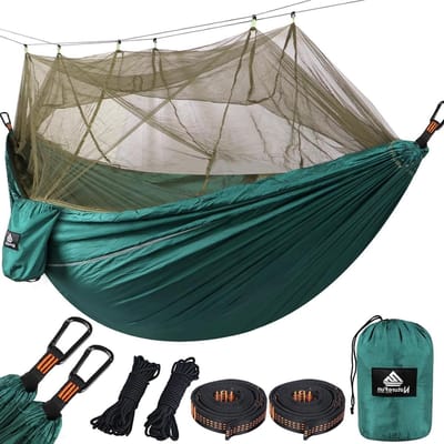 Ultralicht muggennet campinghangmat - 300 x 200 cm - 300 kg draagvermogen - ademend sneldrogend - parachutenylon - premium karabijnhaken - nylon lussen