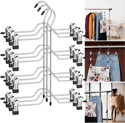 4-Laags Metalen Rokkenhangers - Broekhanger Met Verstelbare Clips - Kledinghanger - Voor Pantalons Broeken Shorts Jeans