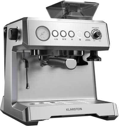 Klarstein GrandPresso Espressomachine - Precisiemolen - Stoompijpje - Portafilter - Drukindicator - 20 bar - Roestvrij staal - Drukpomp - RVS - Compact - Coffee Machine - Koffieautomaat