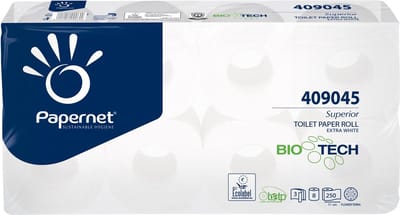 Papernet toiletpapier Superior, 3-laags, 250 vellen, pak van 8 rollen 9 stuks