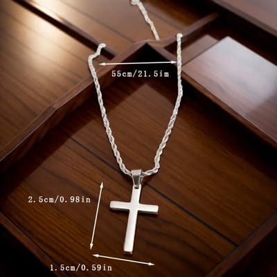 Livano Ketting - Heren - Staal - Nep zilver - Met Hanger - Kruis
