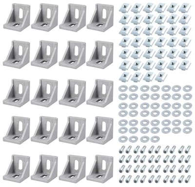 20 stuks 4040 Aluminium Hoekmontagebeugels met Zeshoekige Schroeven en T-moeren – 90 Graden Hoekbrace Connectoren voor Extrusieprofielen