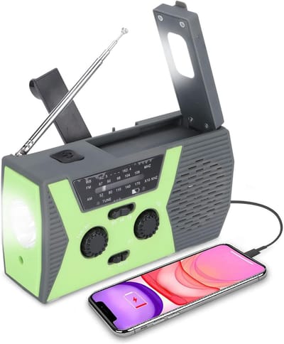Noodradio - Noodradio's - Draagbare noodradio - USB oplaadbare Zonnesolar handkraan, AM/FM/kortegolven/NOAA Weerradio, leeslamp, SOS-alarm, Geschikt voor kamperen, overleving, reizen, nood (Groen)
