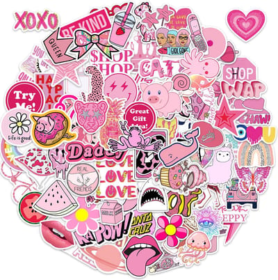 Roze VSCO stickers - Pakket met 100 leuke Stickers met Teksten, Dieren, Bloemen - 5x6CM - voor laptop, muur, agenda, skateboard etc.