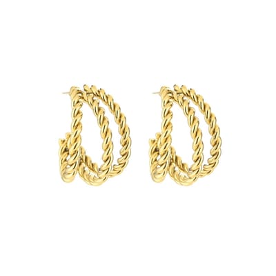Michelle Bijou - Oorbellen - Drie gedraaide ringen - Gold - Stainless steel