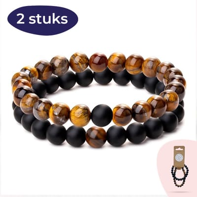 Couple Armband - Vrienschapsarmbandjes - Zwart Bruin - 2 Stuks - Natuursteen Kralen - Koppel Cadeau - Koppel Armbanden - Dames & Heren