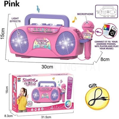 Kinder Microfoon Karaoke Machine Muziekinstrument Speelgoed met Licht Binnen Buiten Reizen Educatief Speelgoed Cadeau voor Meisje Jongen Kind roze