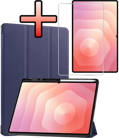 Hoes - Geschikt voor Samsung Galaxy Tab S11 Ultra - Met Screenprotector - Trifold Bookcase - Hard Cover Case - Met Uitsparing Geschikt voor S Pen - Hardcover Book - Tablet Hoesje - Donkerblauw