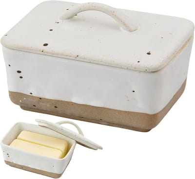 Keramische Botervloot met Deksel 350 ml, Porselein, Herbruikbaar, Perfect voor Restaurant en Café, 14.5 x 10.2 x 6.5 cm, Stijlvol en Functioneel Keukenaccessoire