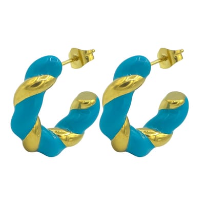 Vergulde hoops oorbellen met blauwe emaille – Oorstekers dames (23 mm)