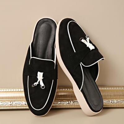 Vier Jaargetijden Dames Backless Mules Loafers Suède Kwast Decoratie Antislip Platte Zool Instappers Kantoor Werk Dagelijks Casual Wandelschoenen 38 black
