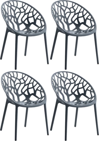 CLP Hope 4er Set stapelbare Tuinstoelen - Weerbestendig & UV-bestendig - Kunststof Stoelen met Armleuningen - Modern Design - antraciet