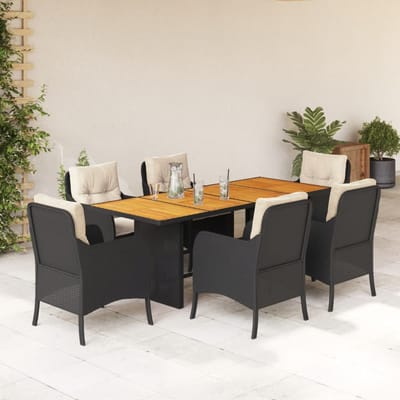 vidaXL - 7-delige - Tuinset - met - kussens - poly - rattan - zwart