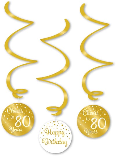 Q2P - 80 Jaar Versiering - Slingers - Verjaardag Versiering - Decoratie - Wit & Goud - Hangdeco - 3 Stuks