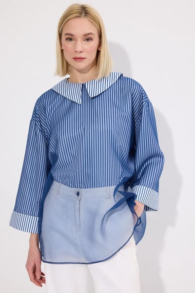 Touché Privé - Gestreepte tuniek met organza details - Blauw - Dames