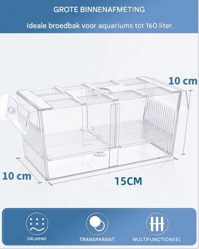 Ynkkvre -Acryl Kweekbak voor Aquarium – Transparant Vis Broedbakje met 3 Compartimenten – Zwevende Babyvis & Isolatie Bak – Met Uitneembare Scheidingswanden en Zuignappen