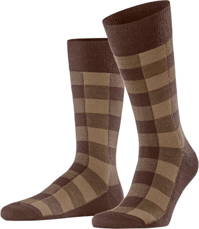 Burlington Buffalo Check gedessineerd wol sokken heren bruin - maat 40-46