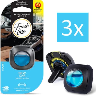 Fresh Line® - Auto Luchtverfrisser Clip 3 stuks - New Car - 3 x 4ml - tot 60 dagen