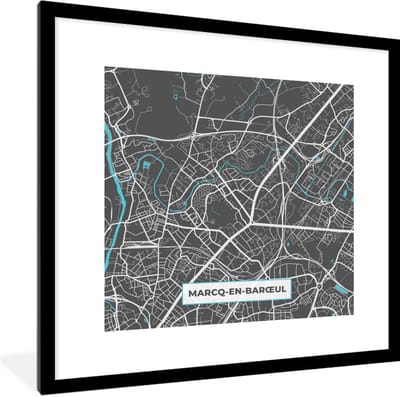 Fotolijst incl. Poster - Marcq-en-Barœul - Stadskaart - Kaart - Plattegrond - Frankrijk - 40x40 cm - Posterlijst