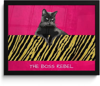 Poster in lijst - Fotolijst 40x30 cm - Posters - Kat - Baas - Roze - Tijgerprint - Posterlijst zwart - Decoratie - Wanddecoratie woonkamer - Muurdecoratie slaapkamer
